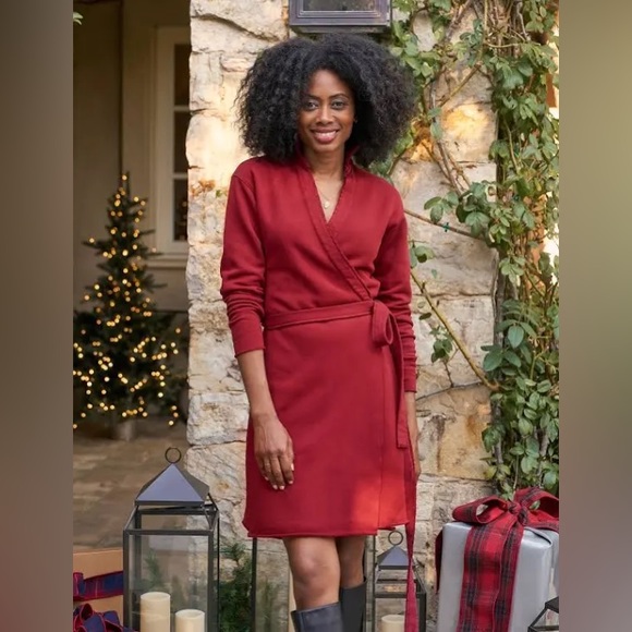 Frank & Eileen Willa Long Sleeve Triple Fleece Wrap Dress in Cranberry